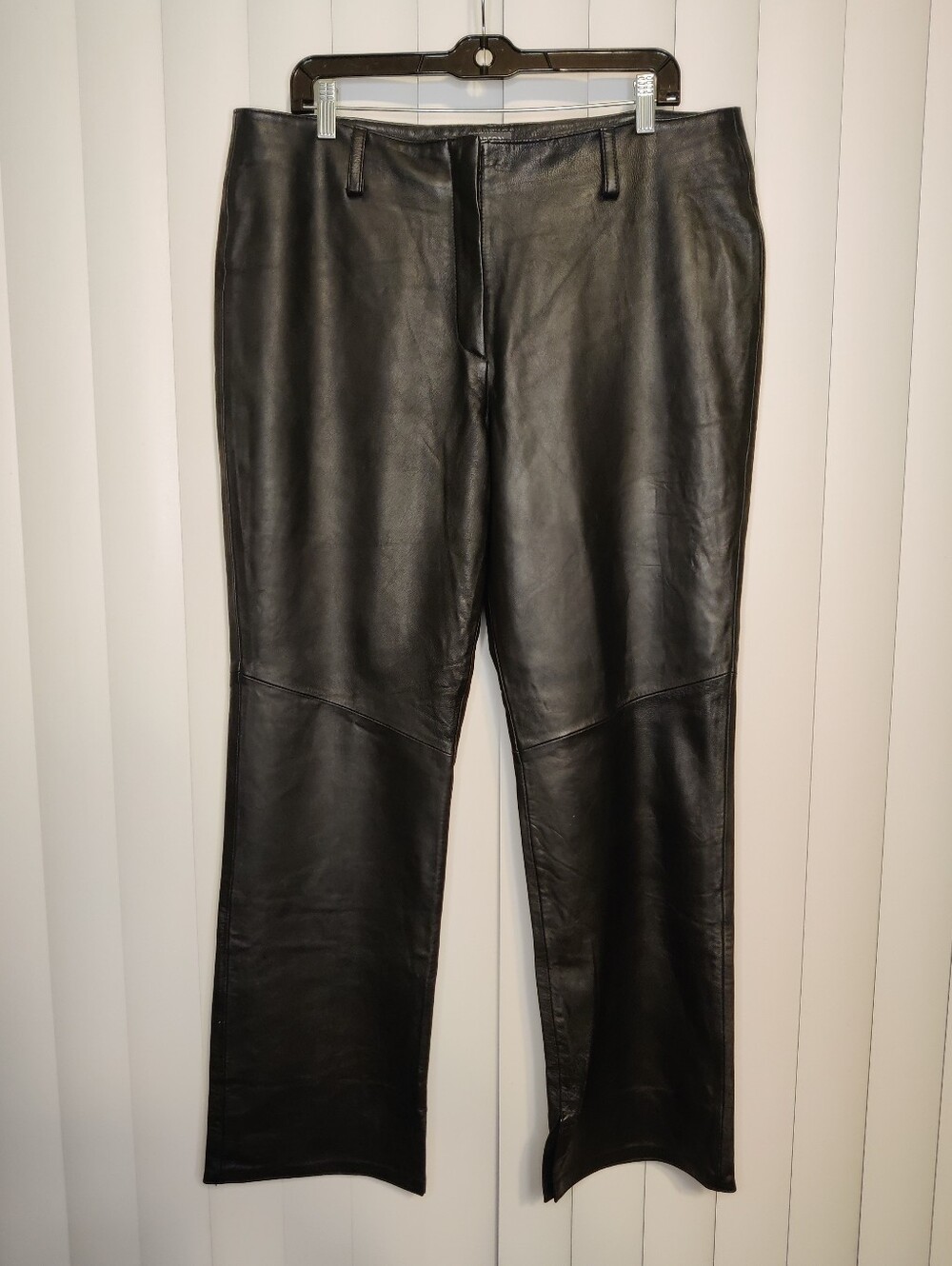 Rem Garson Black Straight-Leg Leather Pants